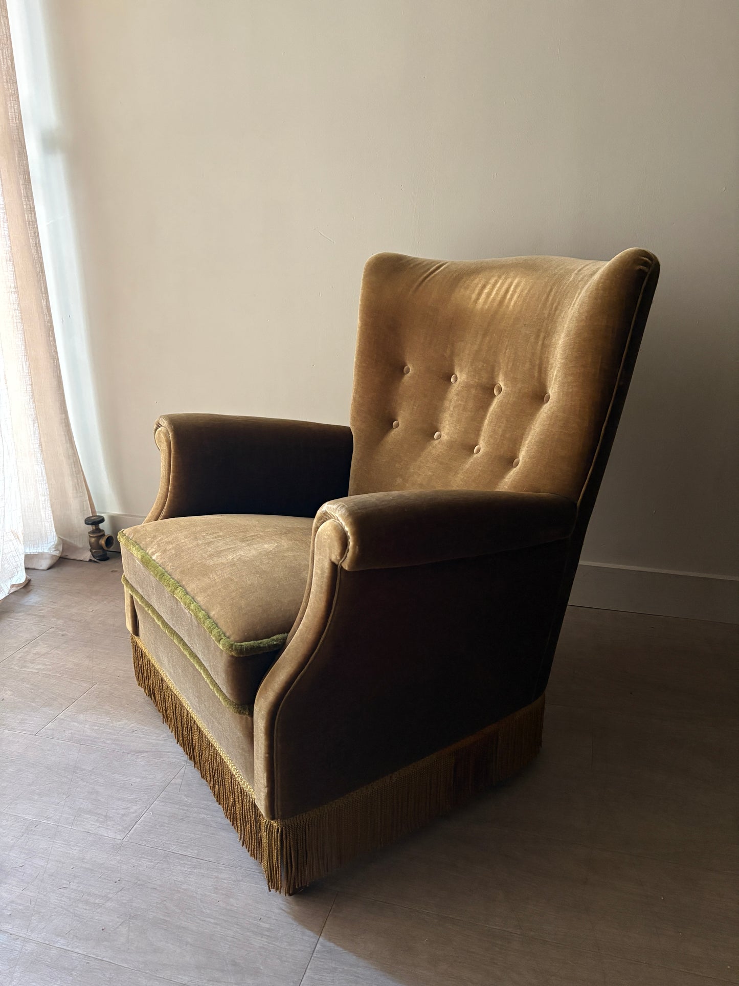 Danish olive mohair lounge chair