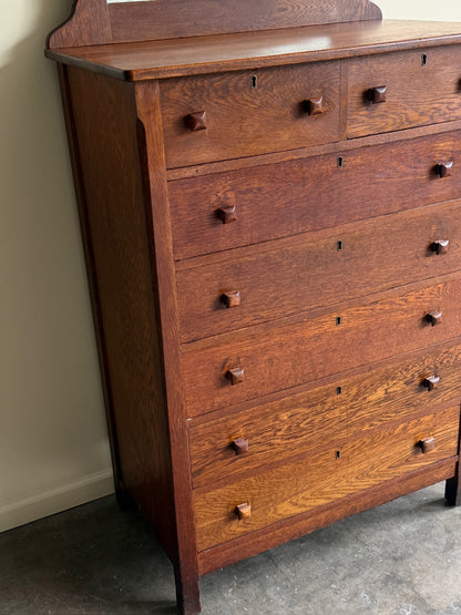 Mission oak tallboy dresser with mirror