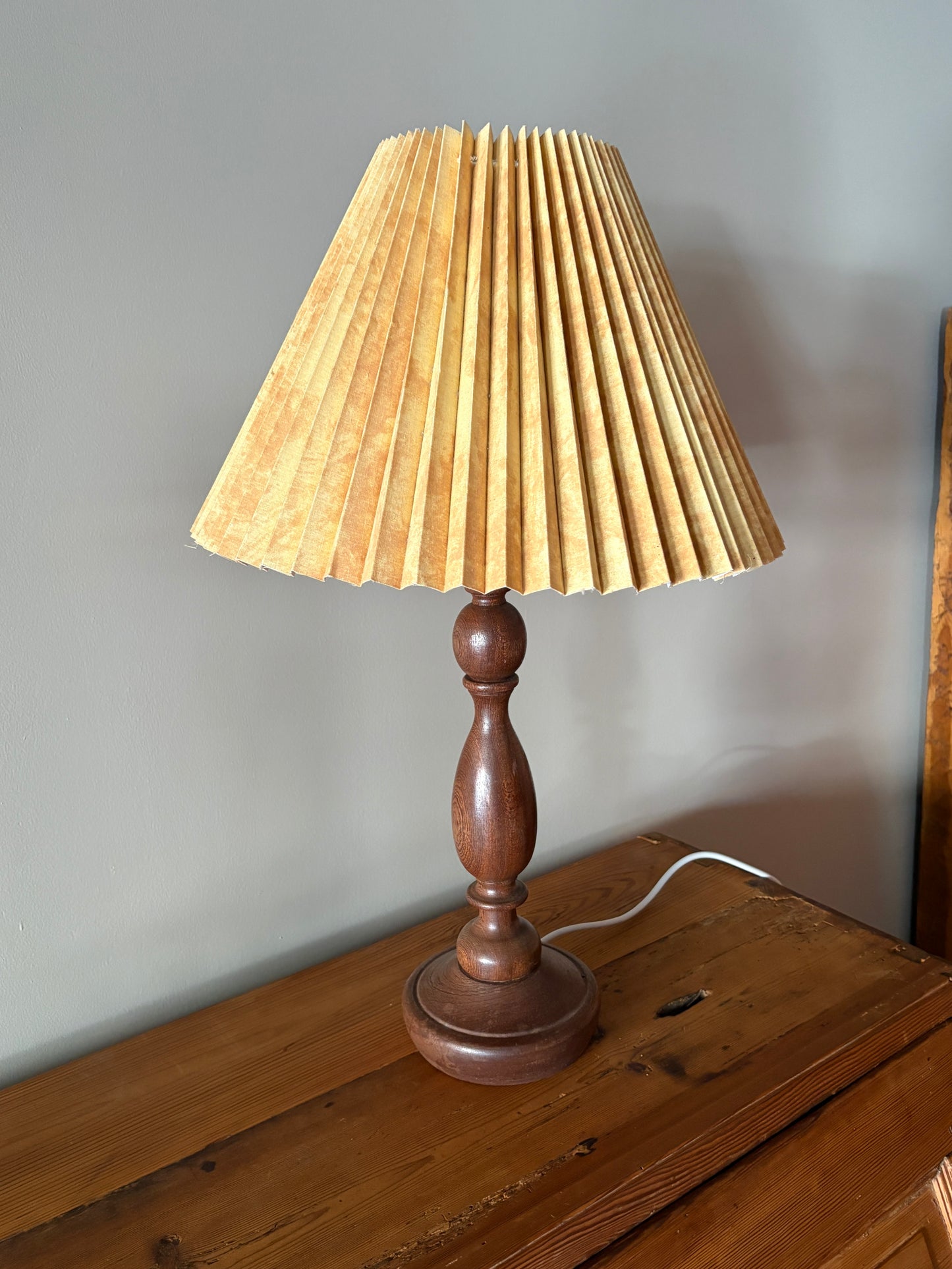 Danish turned oak table lamp