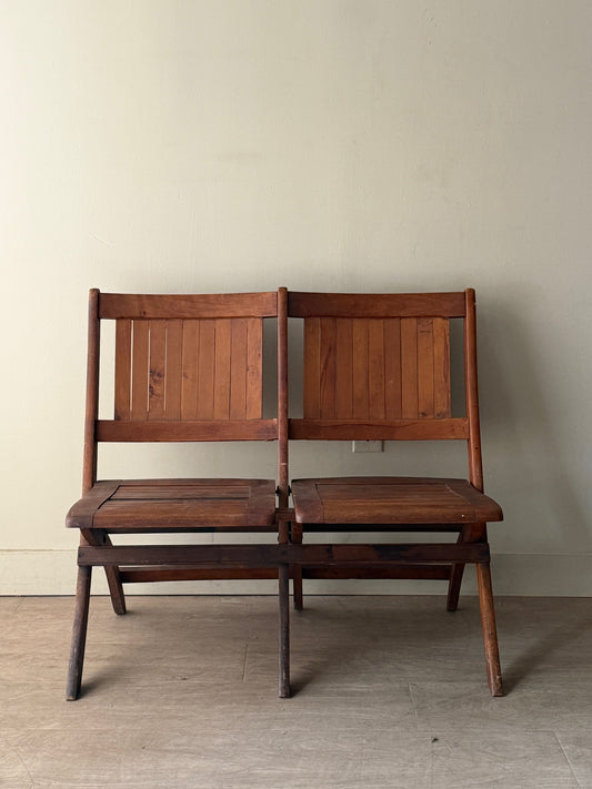 Folding slatted pine bench