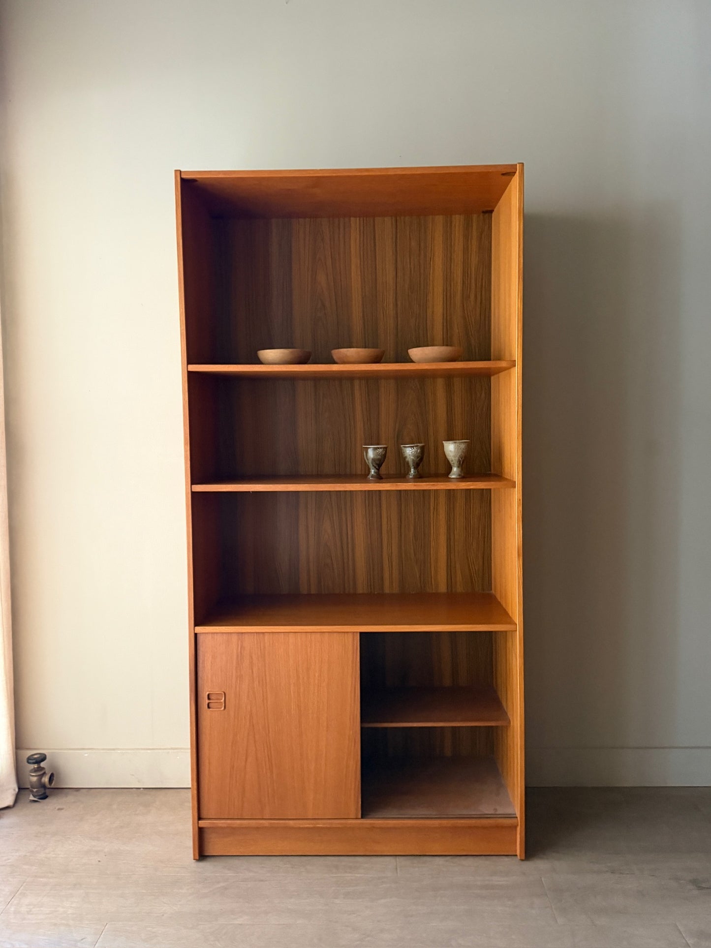 Danish teak bookcase with sliding doors