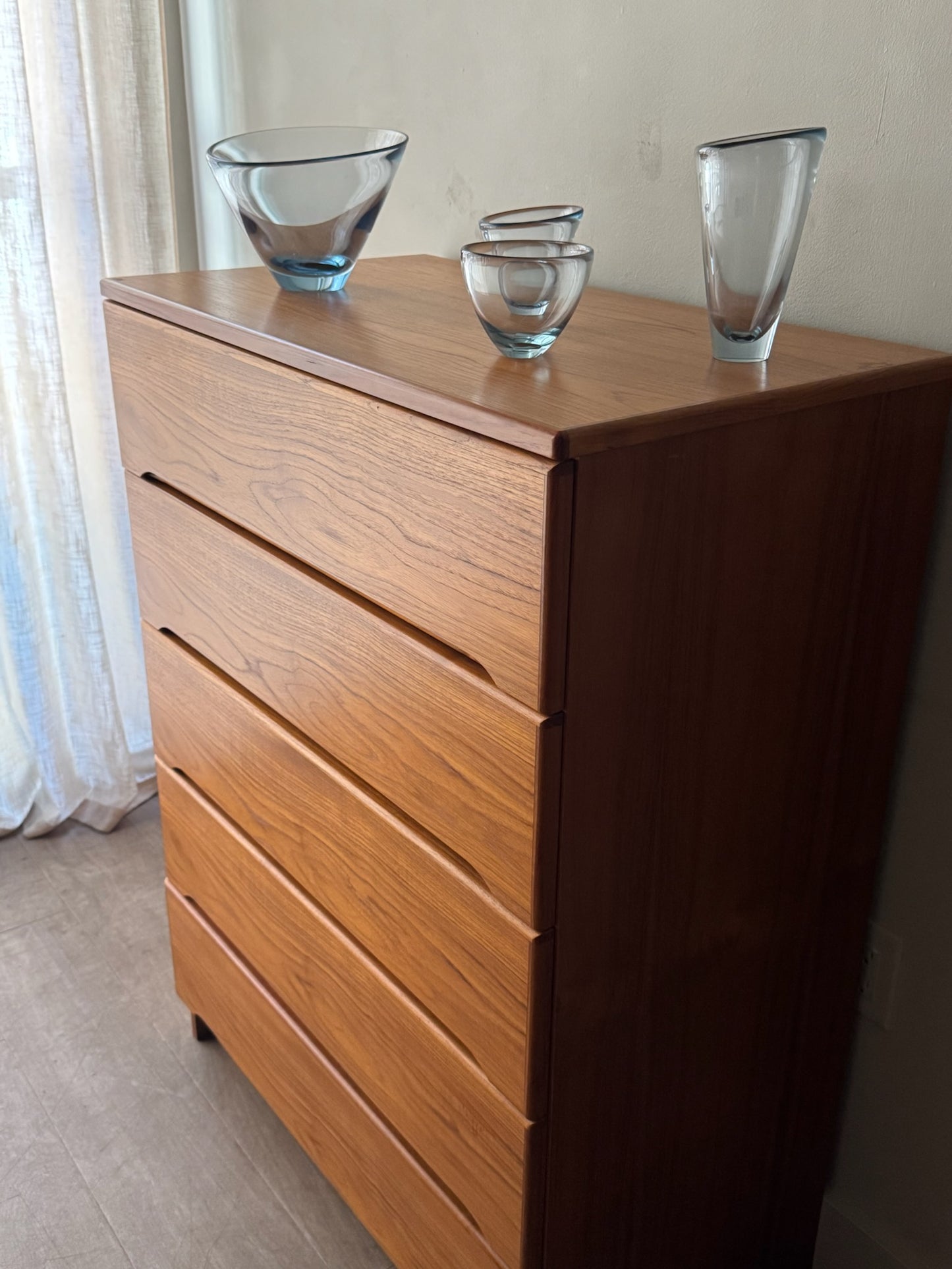 Danish teak tallboy dresser