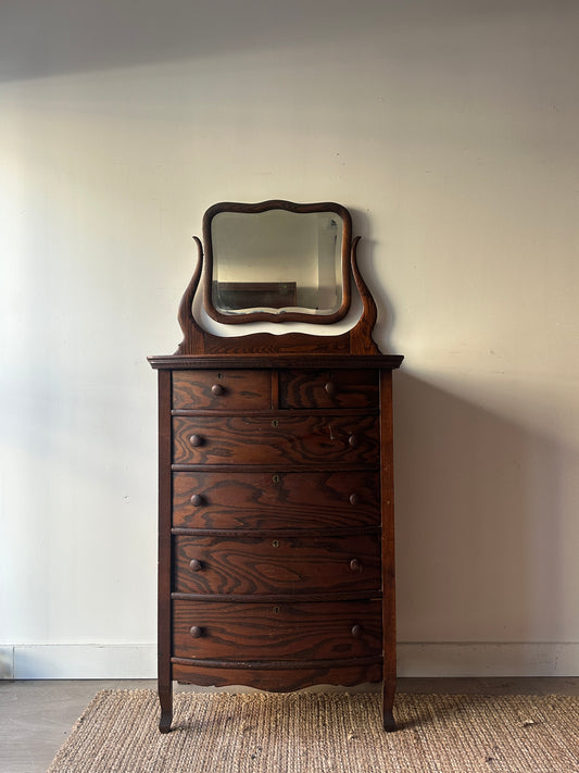 Oak tallboy with mirror