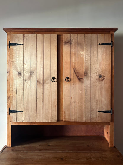 Pine hutch with wrought iron hardware