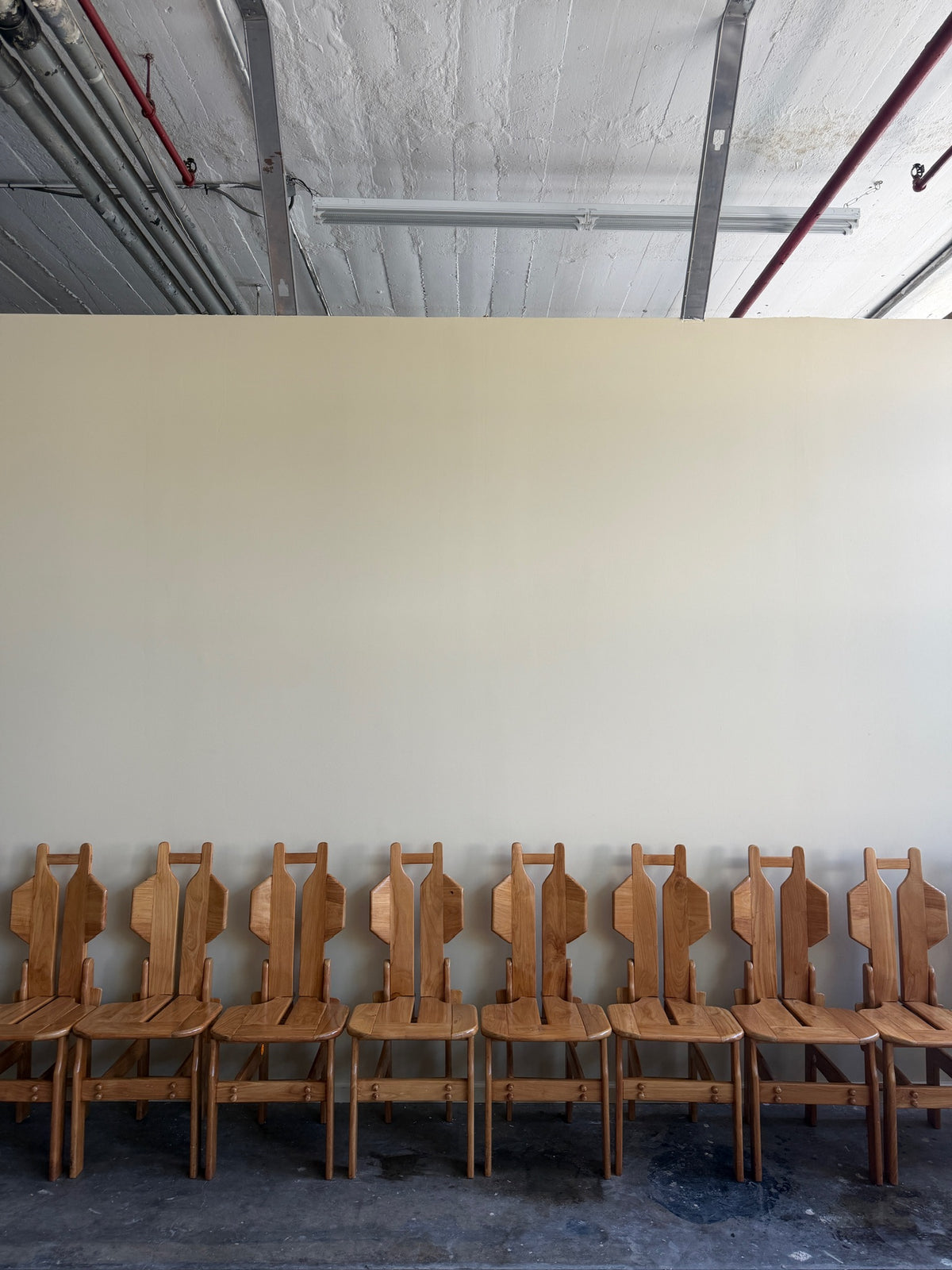 Brutalist Dutch elmwood dining chairs. Sold in pairs.
