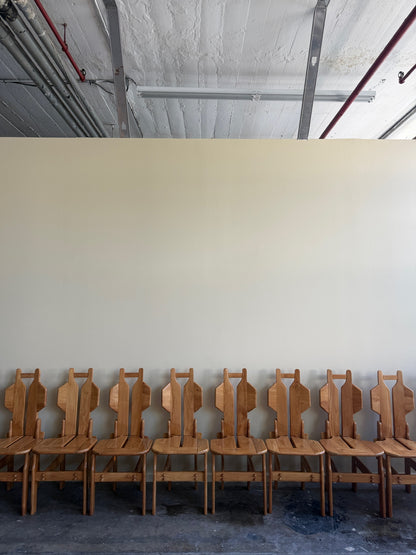 Brutalist Dutch elmwood dining chairs. Sold in pairs.