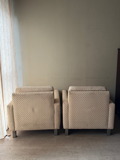 Upholstered chrome armchairs. Right.