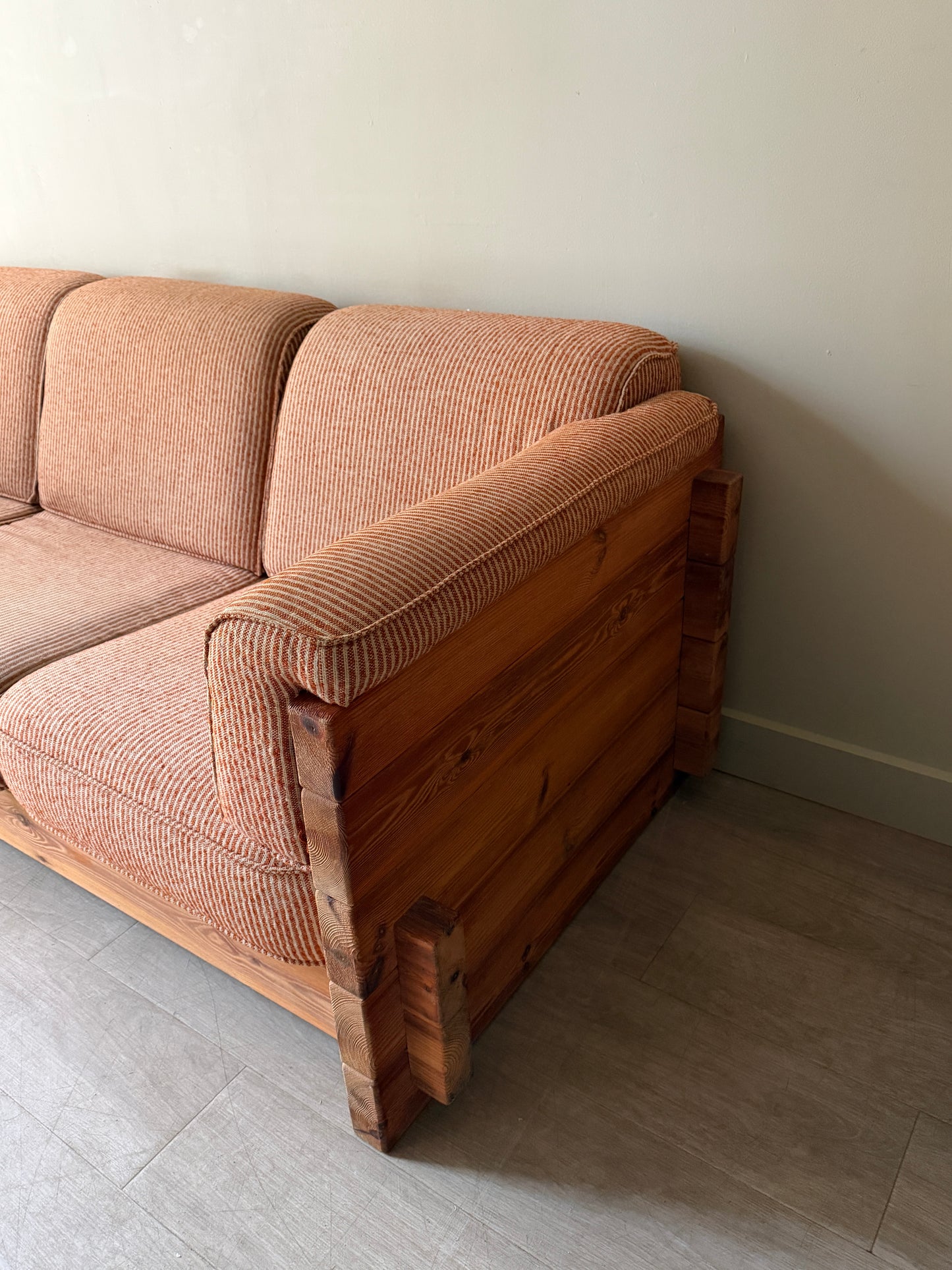 Hans Frydedal pine sofa in striped upholstery