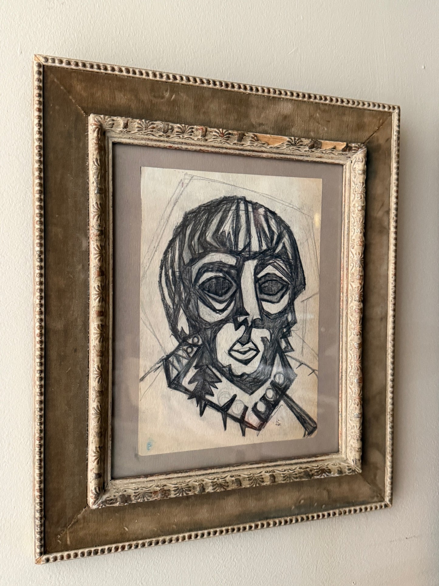 French Cubist male portrait. Signed.