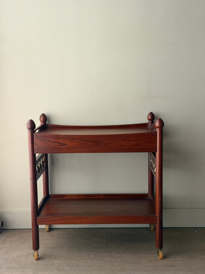 Danish rosewood bar cart with brass bells