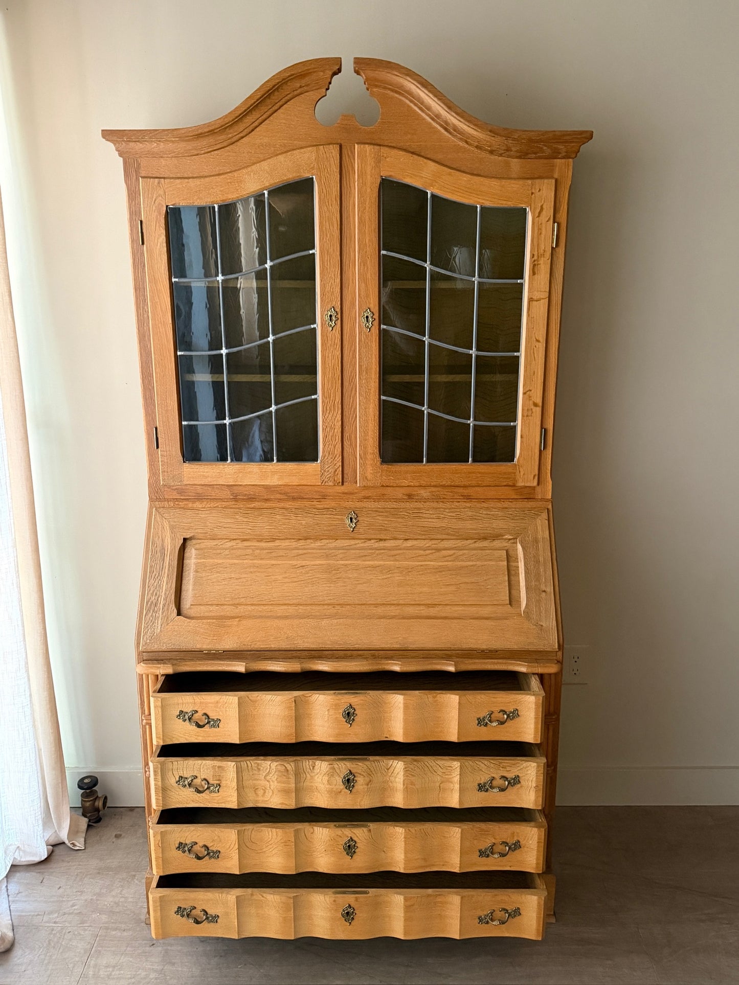 N. O. Andersen Danish two piece oak secretary cabinet