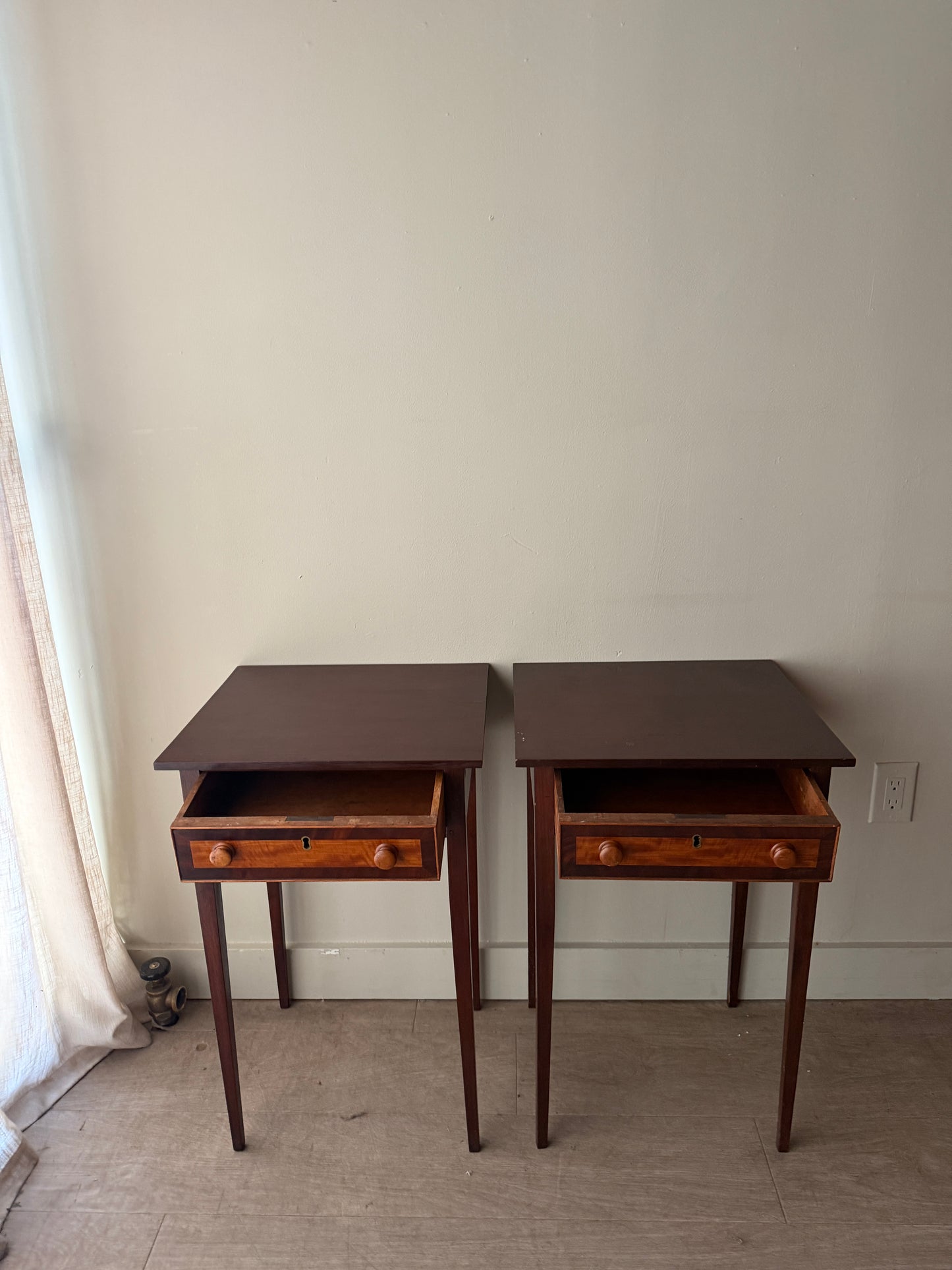 Mahogany and cherry side tables. Sold individually.