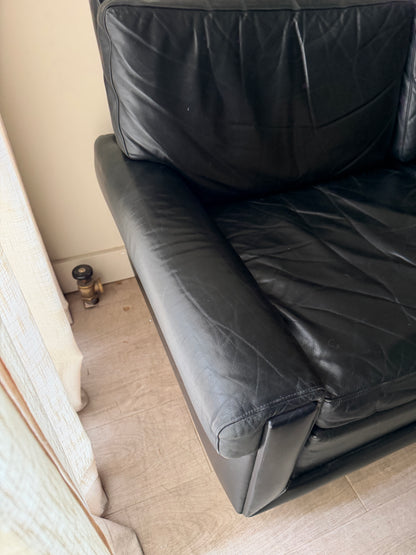 Danish black leather sofa
