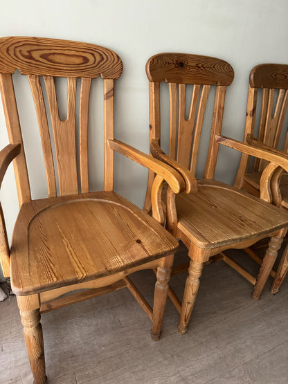 Scandinavian pine dining chairs. Sold in pairs.