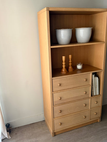 Danish oak bookcase with drawers