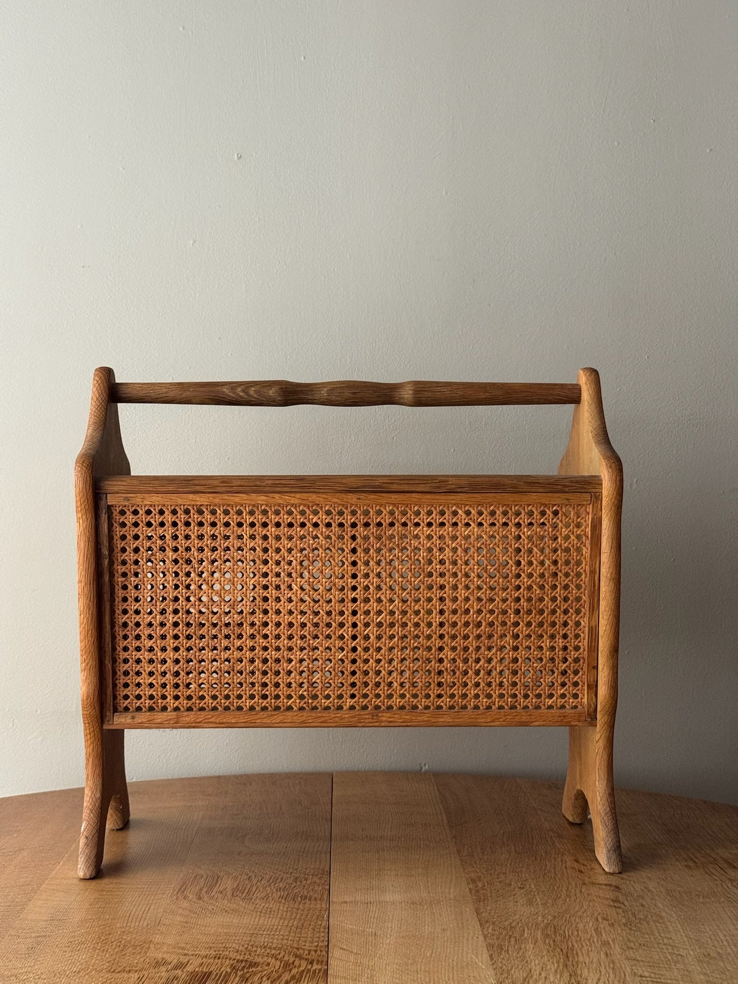 Scandinavian oak & cane magazine rack
