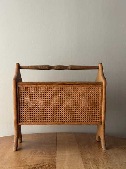 Scandinavian oak & cane magazine rack
