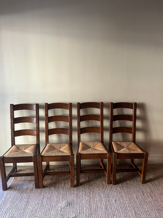 Walnut and rush chairs (set of 2)