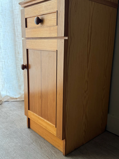 Narrow Scandinavian pine bookcase cabinet