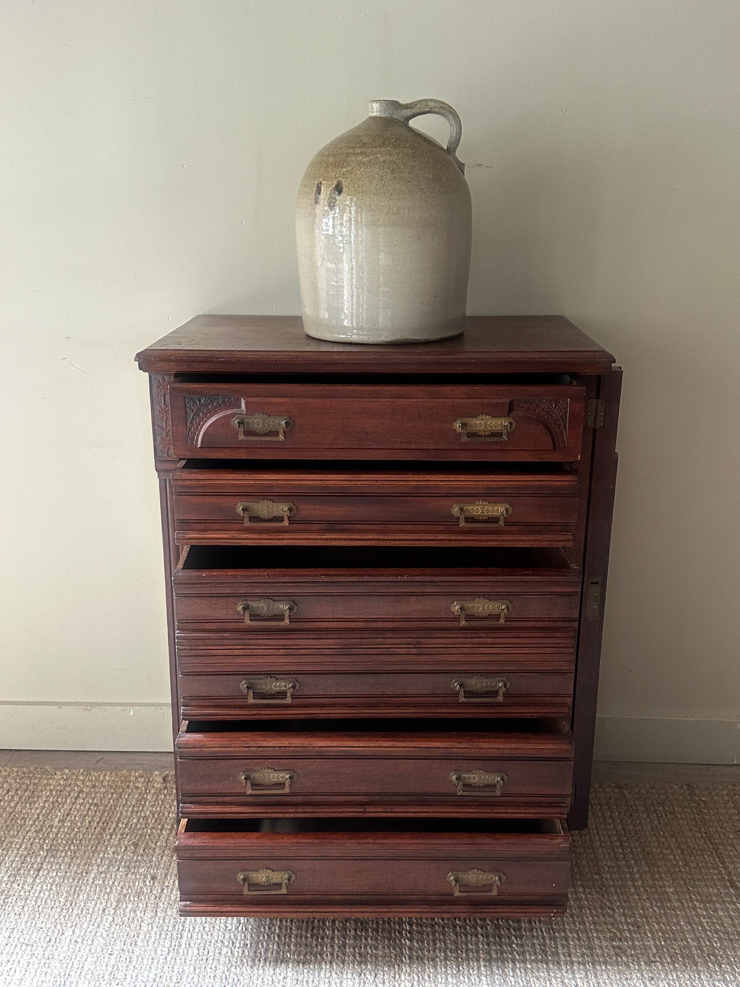 Side lock mixed wood dresser