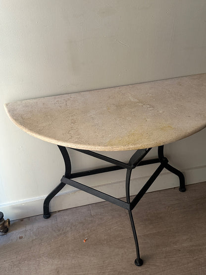 Travertine demilune table