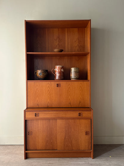 Danish teak two piece secretary hutch