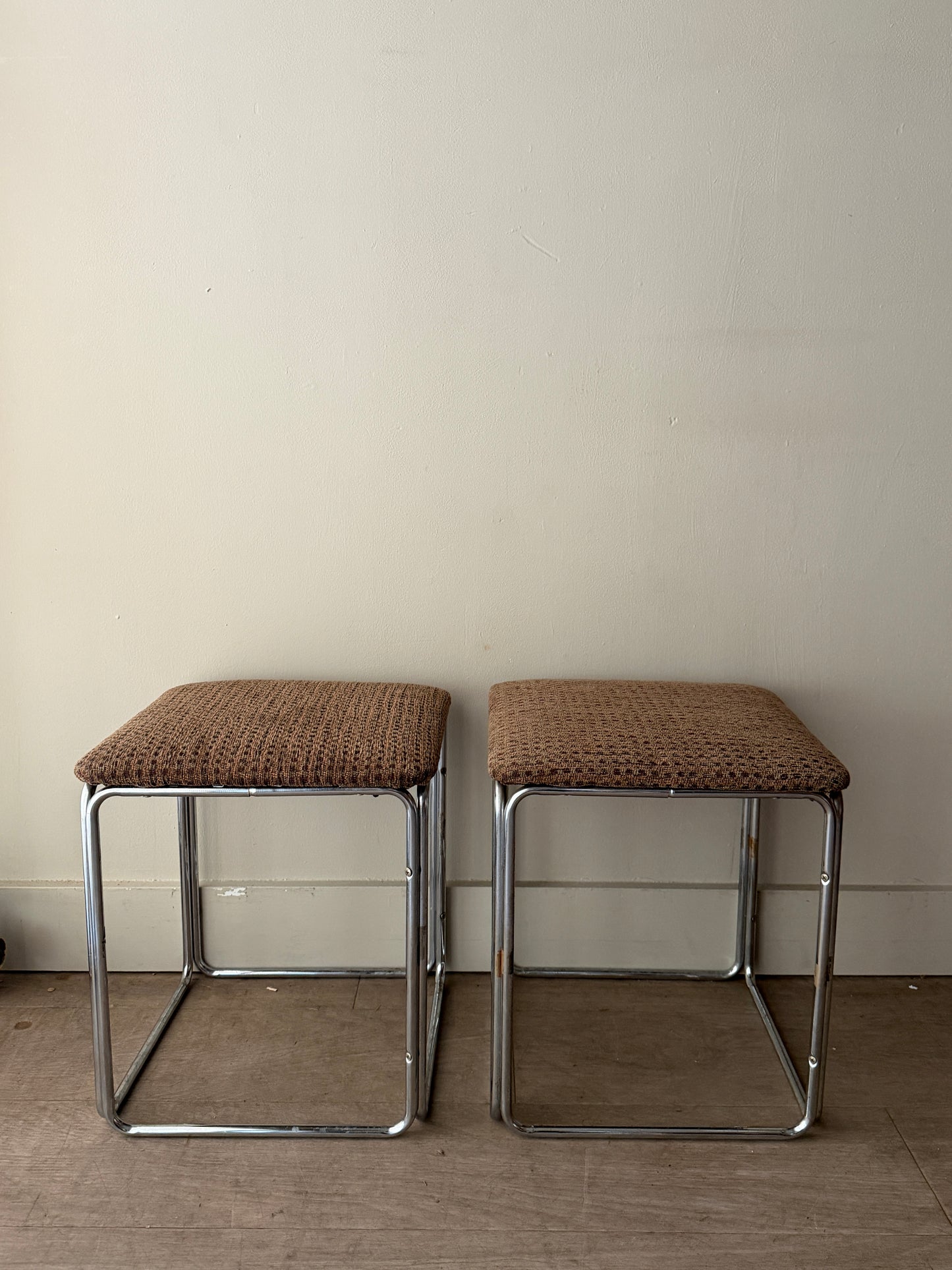 Pair of chrome stool. Sold as a pair.