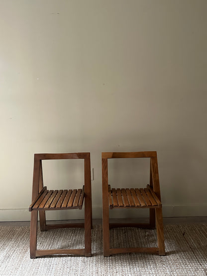 Pine folding chairs. Sold as pair.