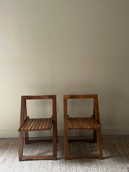 Pine folding chairs. Sold as pair.