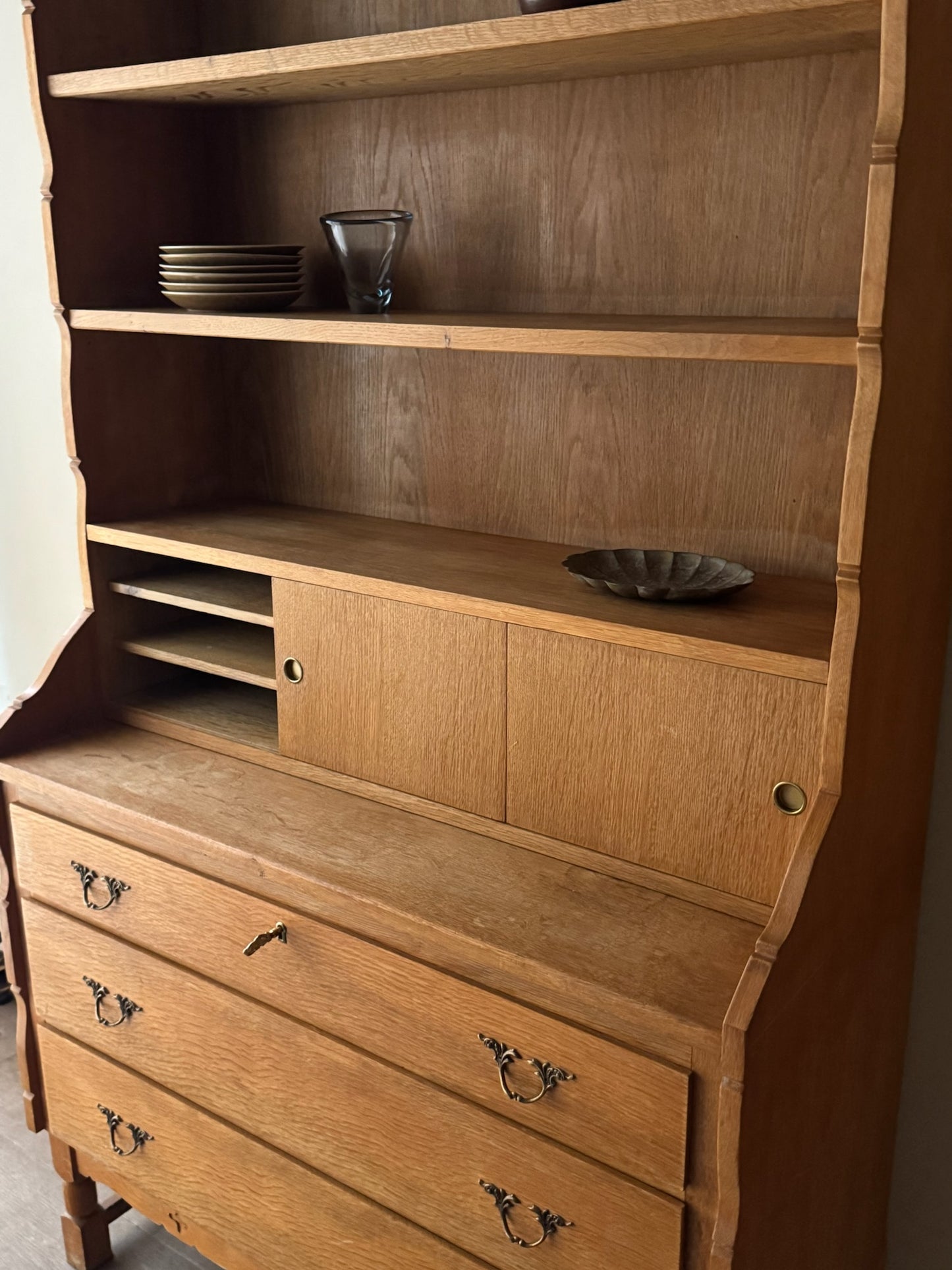 Danish oak secretary bookcase