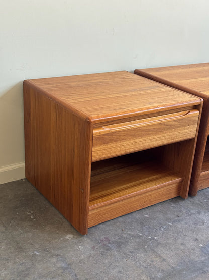 Danish teak nightstands. Sold as a pair.