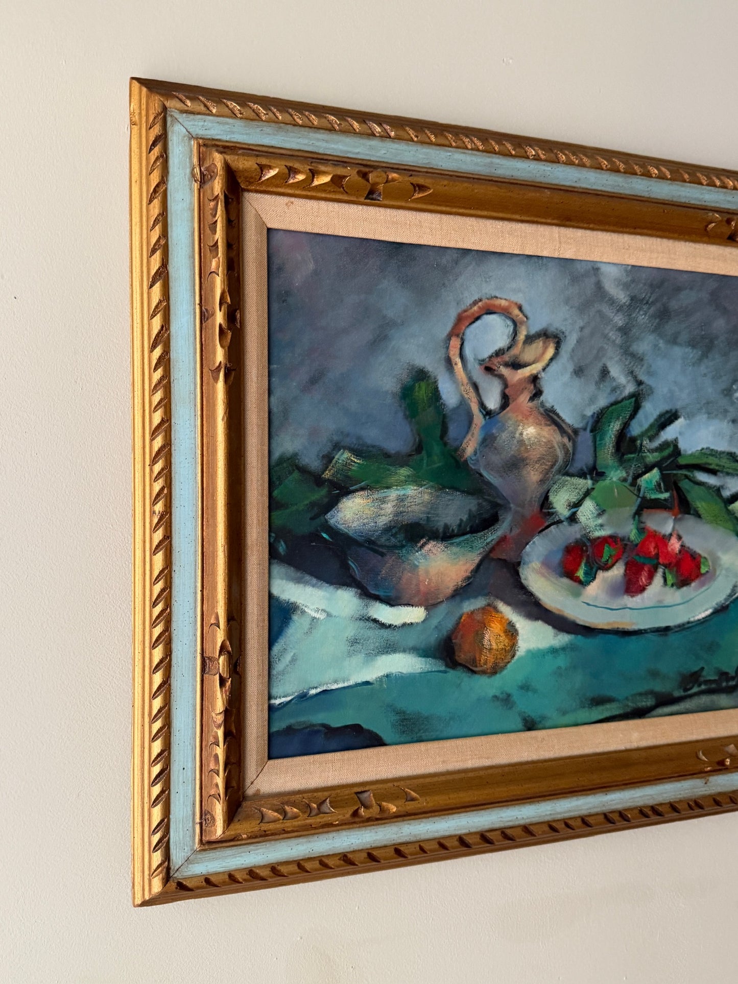 Modernist kitchen table still life. Signed.