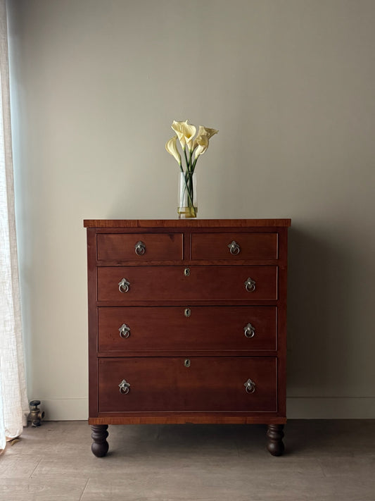 Sheraton cherry & tiger maple tallboy dresser