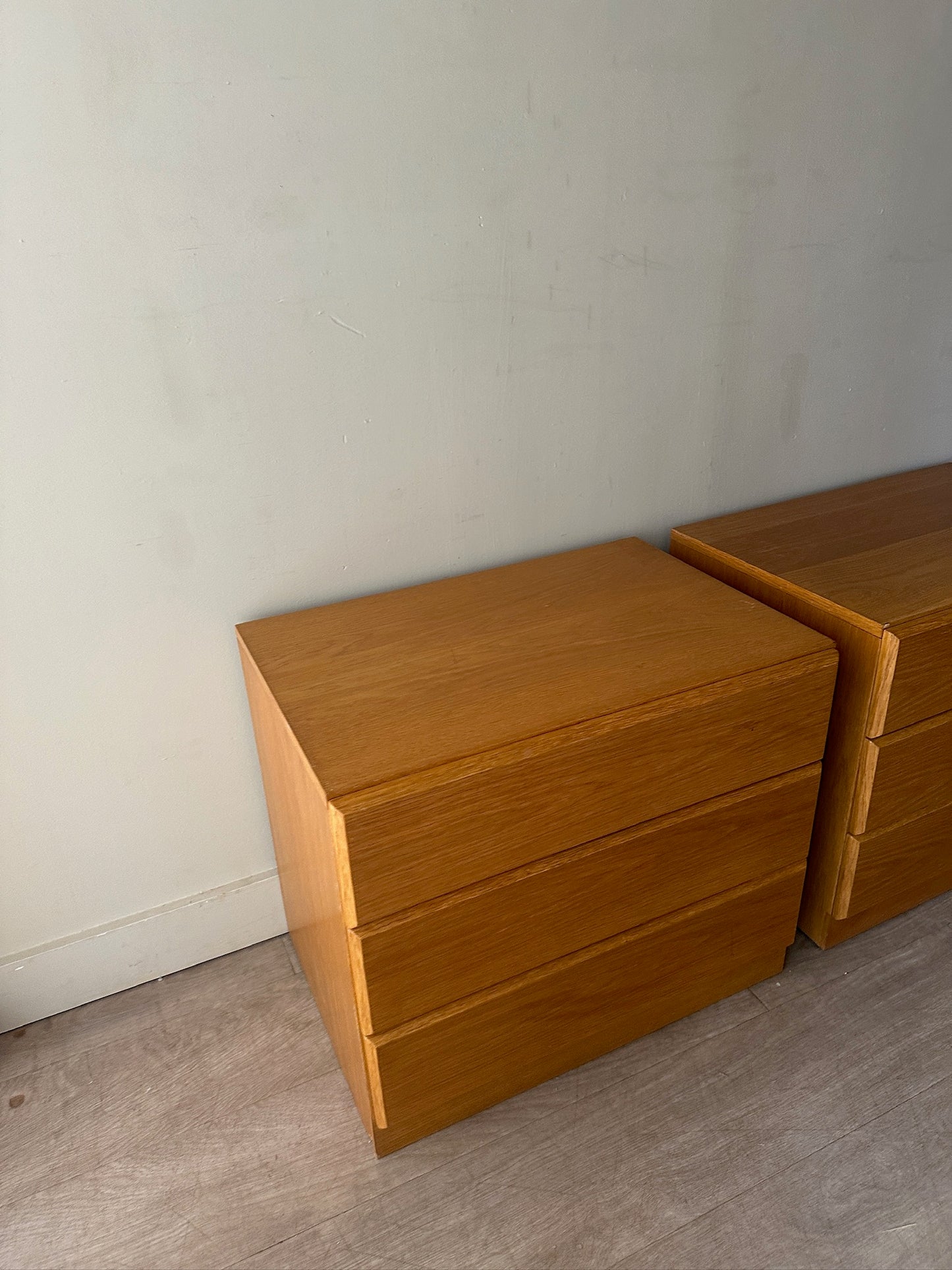 2 Dixie oak 3 drawer dressers. Sold individually.