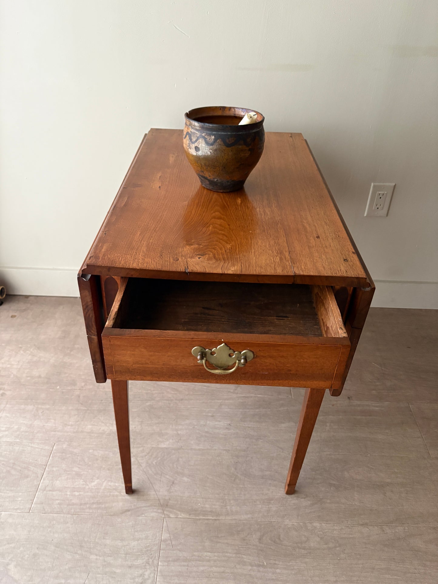 Inlaid walnut drop leaf table