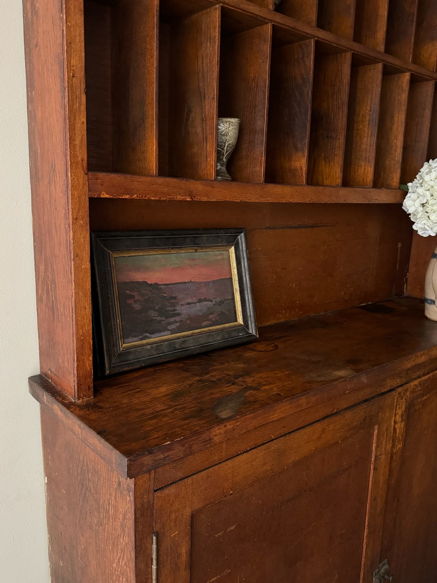 Oak stepback display cupboard