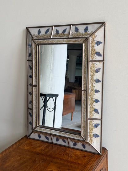 Reverse painted glass mirror