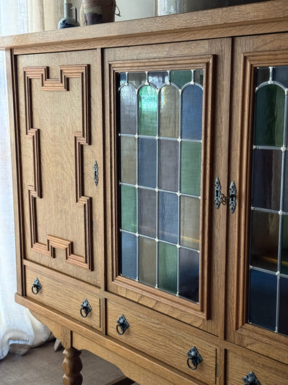 Danish oak sideboard with stained glass doors