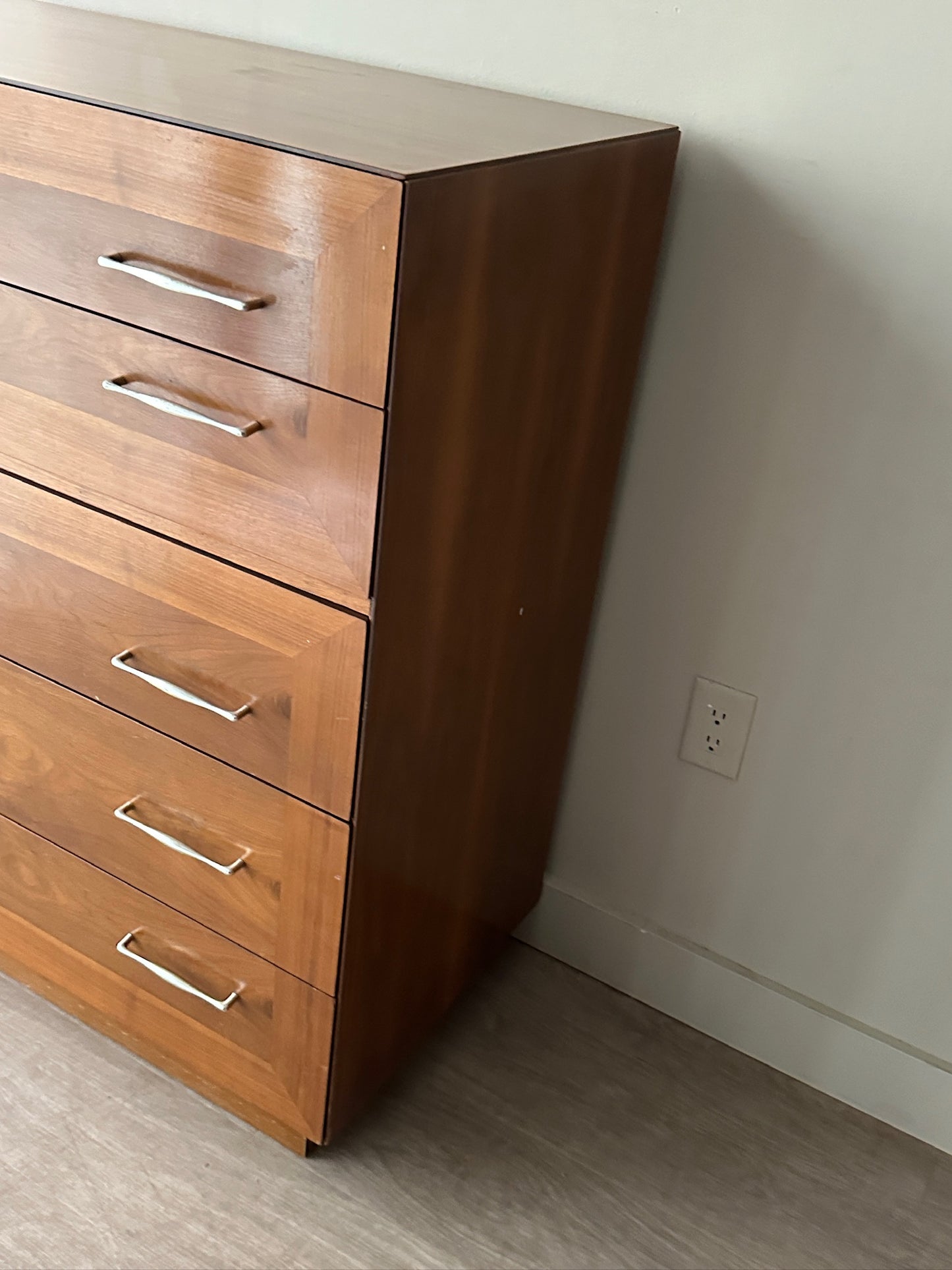 Walnut dresser with chrome handles