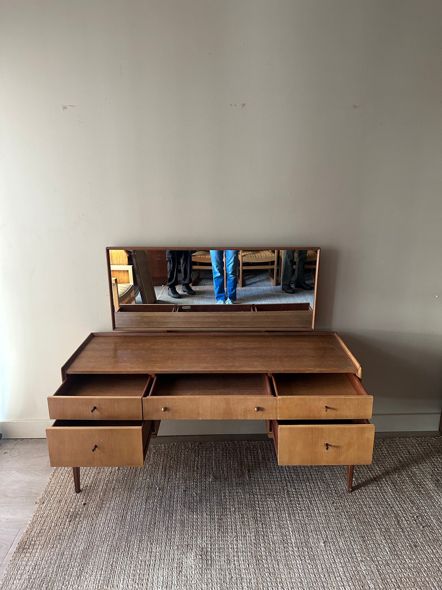 Walnut vanity with mirror