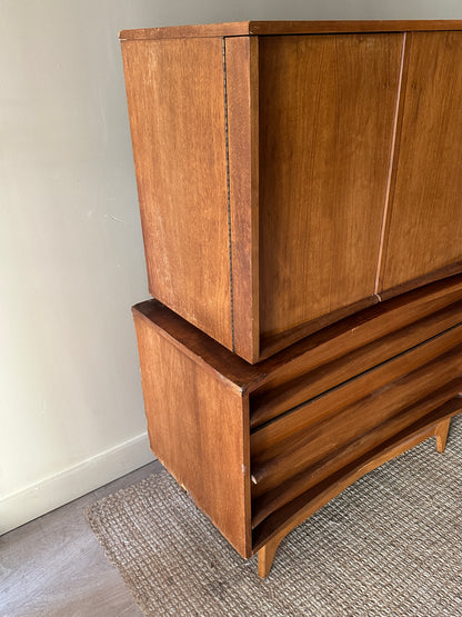Walnut two piece tallboy. As is. Refinishing project.