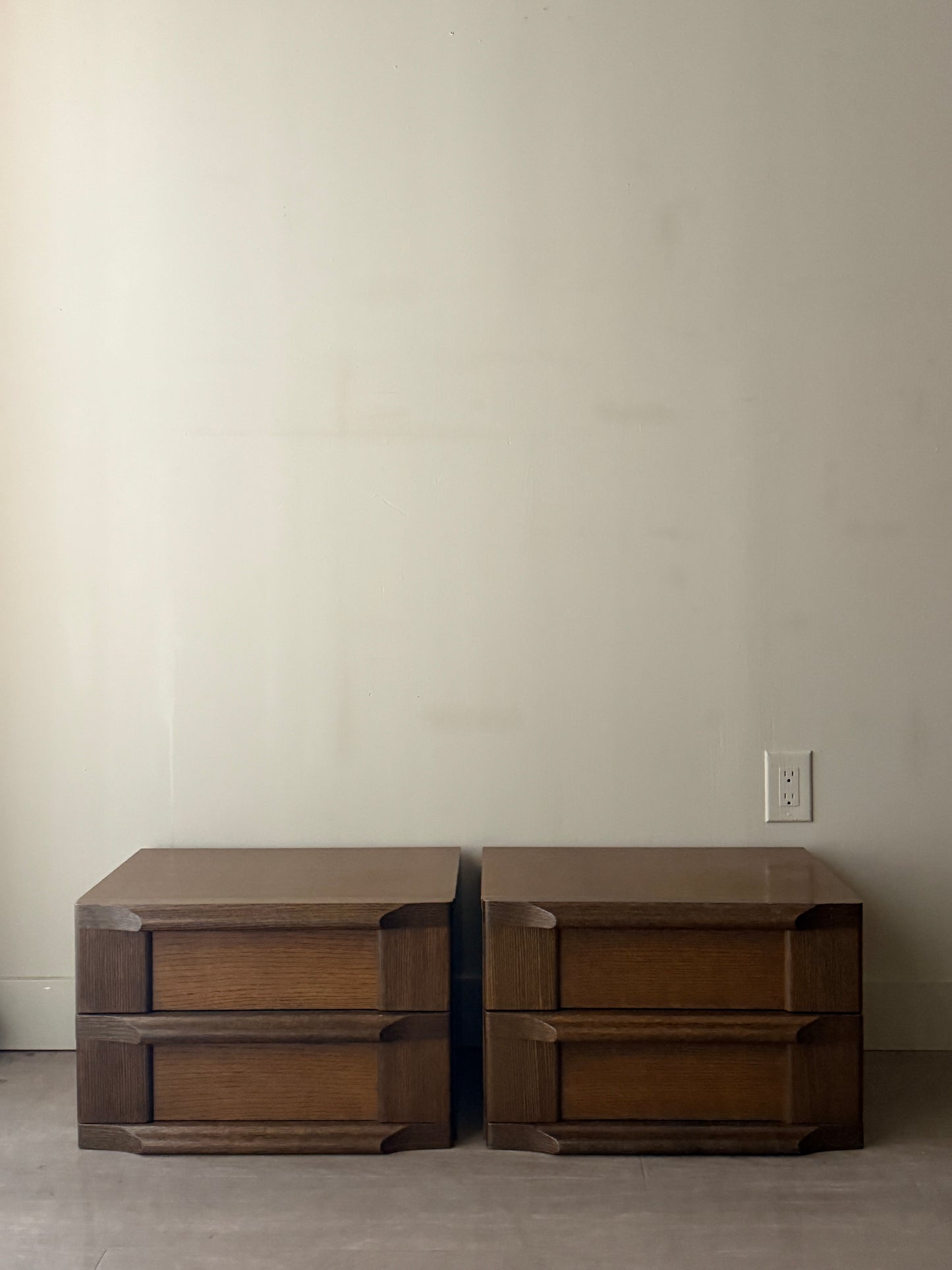 Pair of Brutalist Dutch oak nightstands.