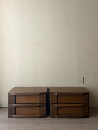 Pair of Brutalist Dutch oak nightstands.