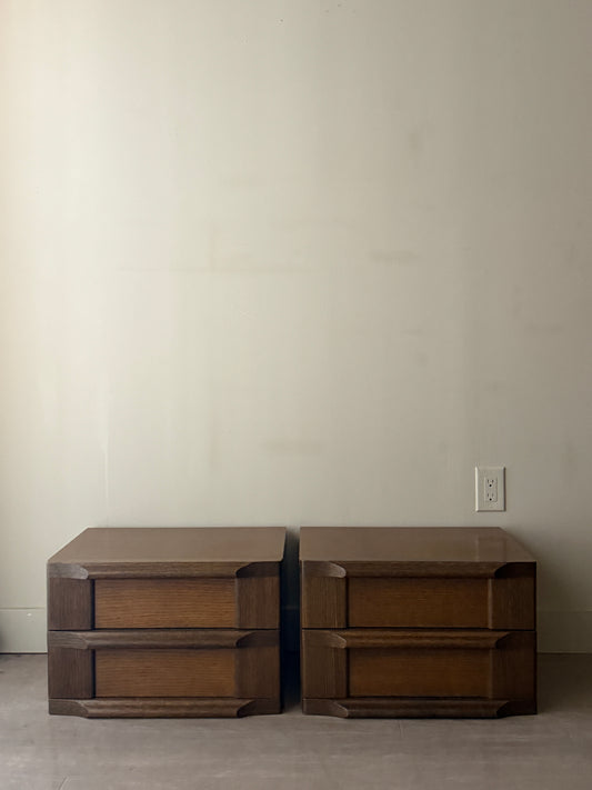 Pair of Brutalist Dutch oak nightstands.