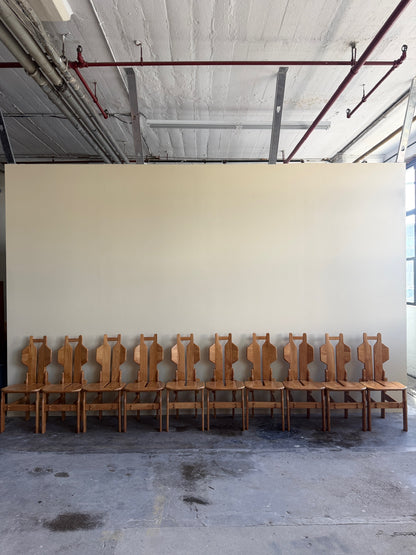 Brutalist Dutch elmwood dining chairs. Sold in pairs.
