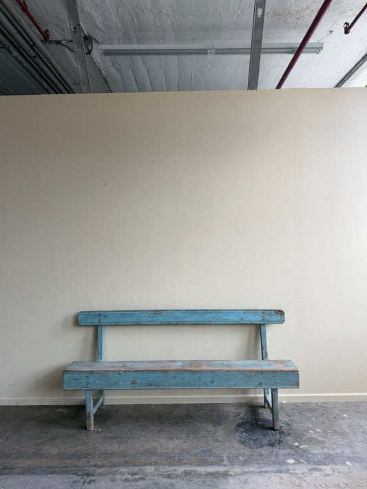 Blue painted pine bench