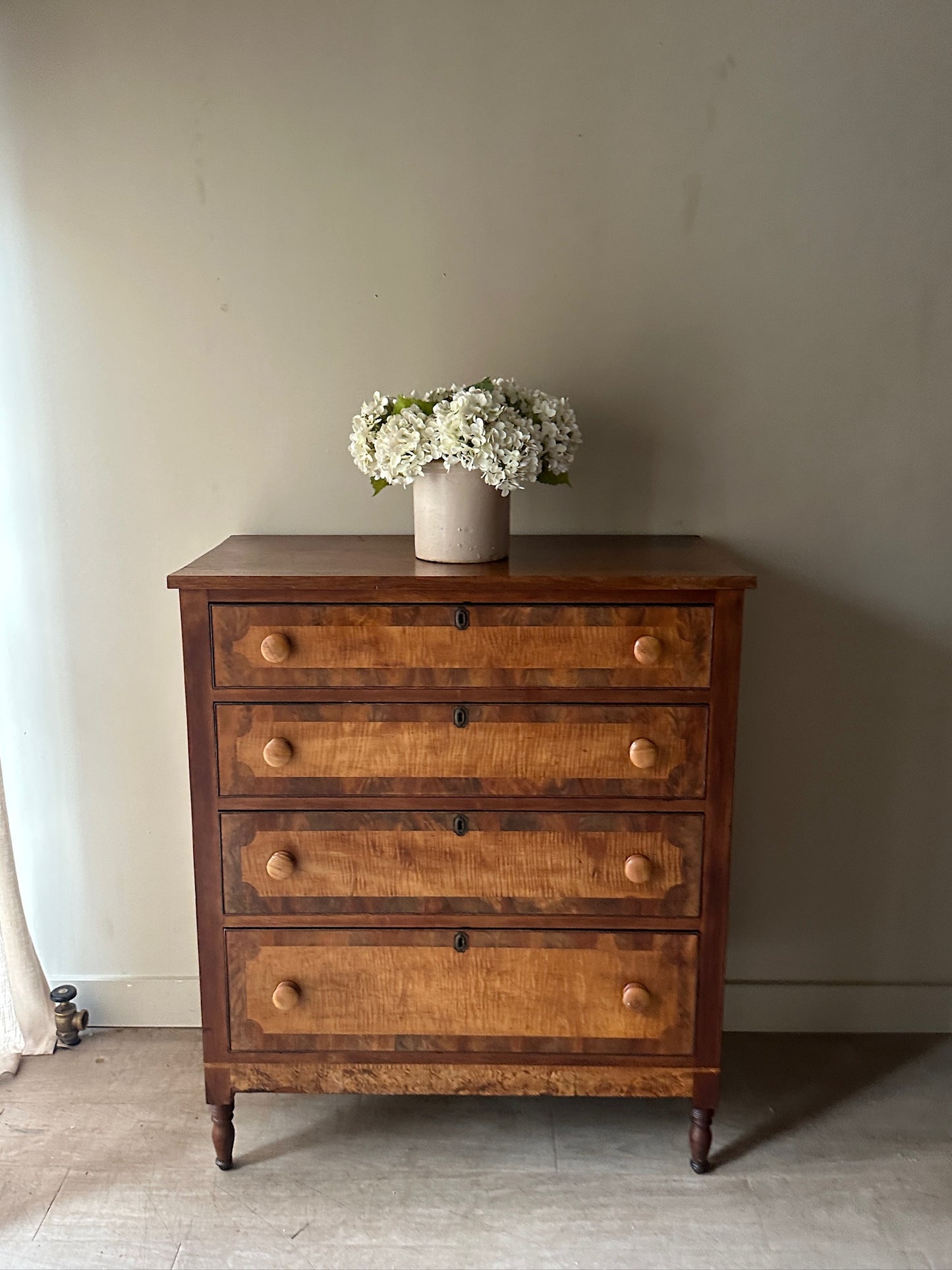 Pennsylvania Sheraton figured maple and walnut dresser