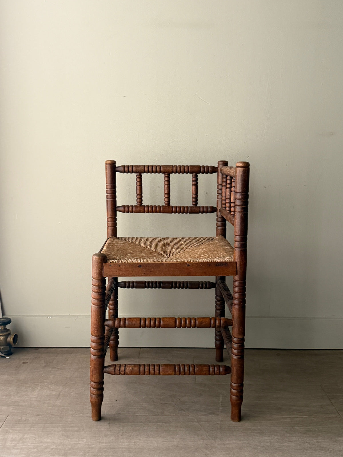 Dutch oak rush seat corner chair