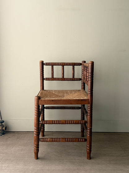 Dutch oak rush seat corner chair