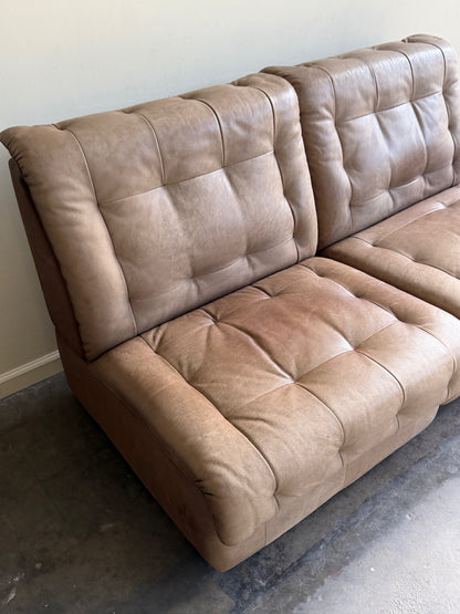Swiss modular two-seat brown leather sofa